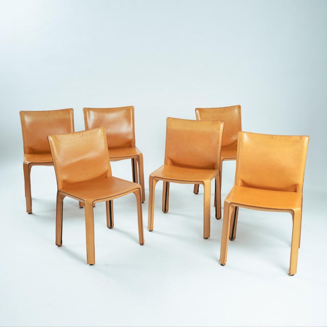 Mid-Century Modern Model 412 CAB Dining Chairs in Cognac Leather by Mario Bellini for Cassina, 1990s, Set of 6 For Sale - Image 3 of 18