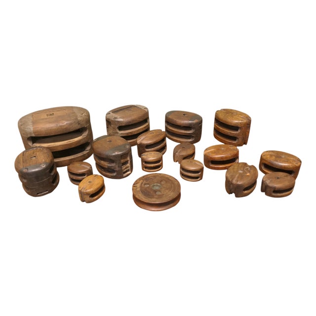 Antique Oak and Ash Ships Blocks, 1800s, Set of 18 For Sale