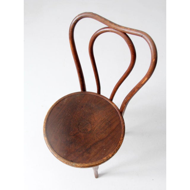Early 20th Century Antique Thonet Austria Bentwood Chair With Embossed Wood Seat For Sale - Image 5 of 15