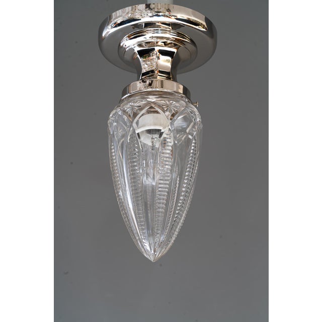 Vintage Nickel-Plated Ceiling Lamps with Cut Glass Shades, 1920, Set of 2 For Sale - Image 4 of 17