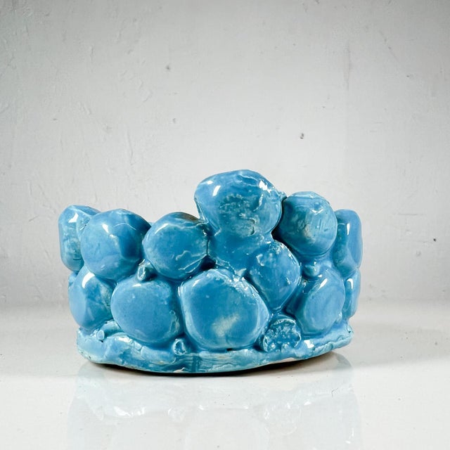 1970s Modern Pottery Aquamarine Art Sculpture Signed Erica For Sale - Image 4 of 5