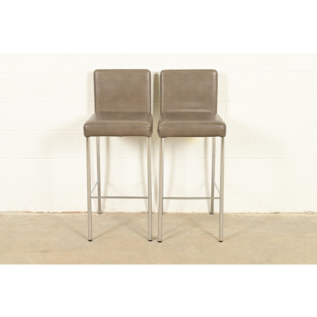 Mid-Century Modern Steelcase Coalesse Modern Leather and Chrome Bar Stools, Pair For Sale - Image 3 of 14