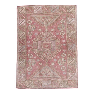 Turkish Anatolian Rose & Sand Hand Knotted Wool Rug 4'5" X 6'1" For Sale