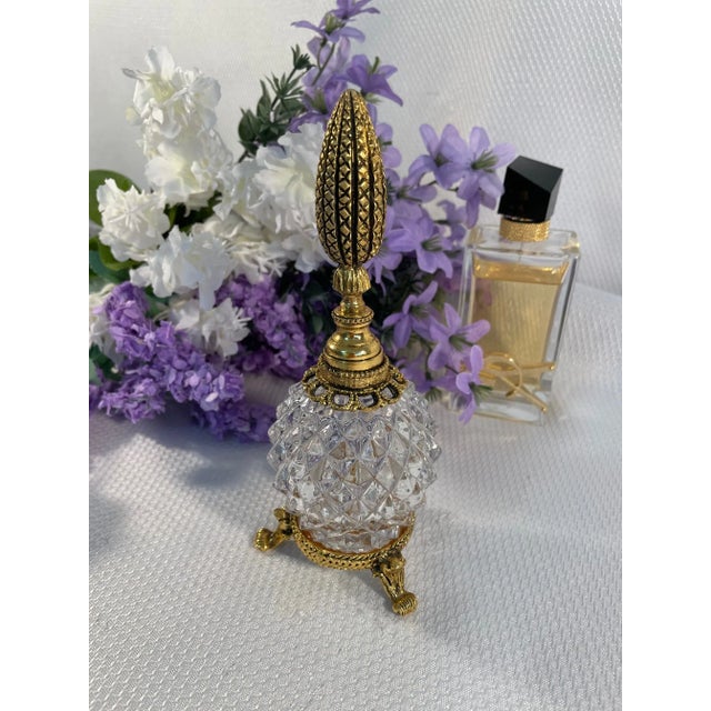Vintage French Style Ormolu and Cut Crystal Perfume Bottle For Sale - Image 12 of 12