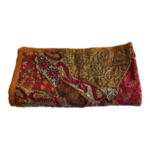 Vintage 1980s Handmade Metallic Indian Tapestry Quilt