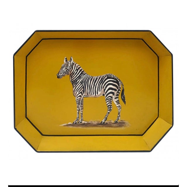 Zebra Hand-Painted Lacquered Metal Tray from Les Ottomans For Sale - Image 4 of 4