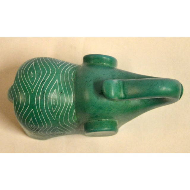 Vintage African Folk Art Carved Soapstone Ocean Green Elephant Figurine Animal For Sale - Image 11 of 13