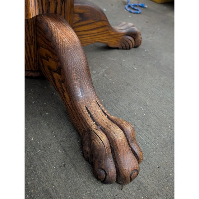 Early 20th Century Vintage Oak Round Pedestal Dining Table With Claw Feet For Sale - Image 5 of 10