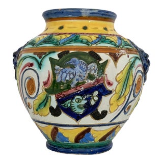 Italian Terra Cotta Majolica Vase For Sale