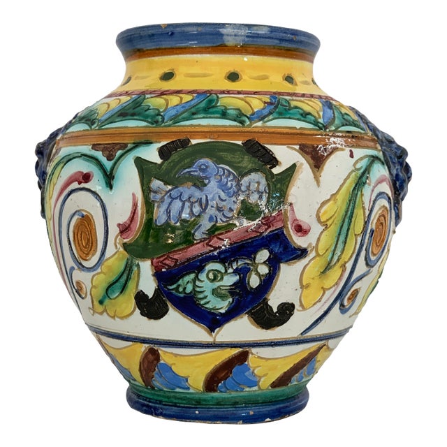 Italian Terra Cotta Majolica Vase For Sale