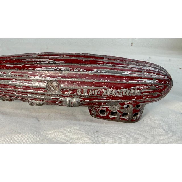 Antique 1920's Original Ac Williams Red Graf Zeppelin Cast Iron Coin Still Bank For Sale - Image 11 of 12