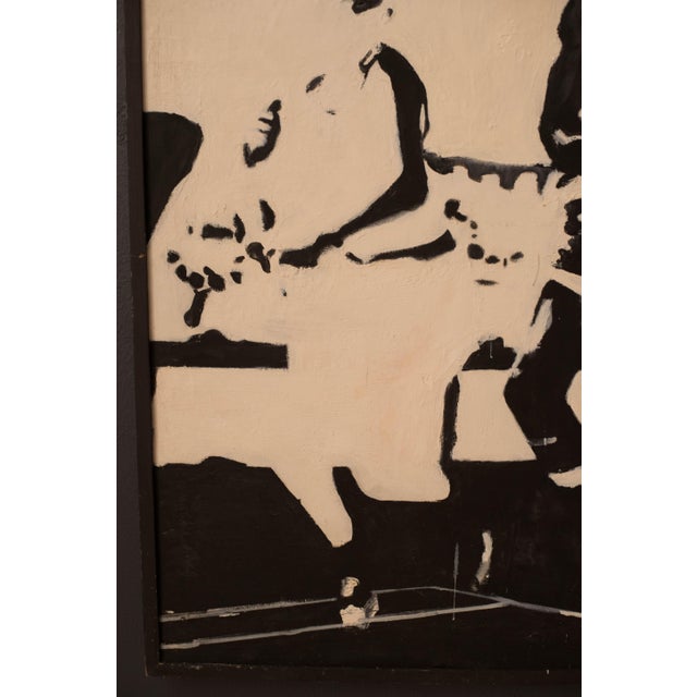 Vintage Large Abstract Basketball Black and White Canvas Wall Art Painting For Sale - Image 9 of 14