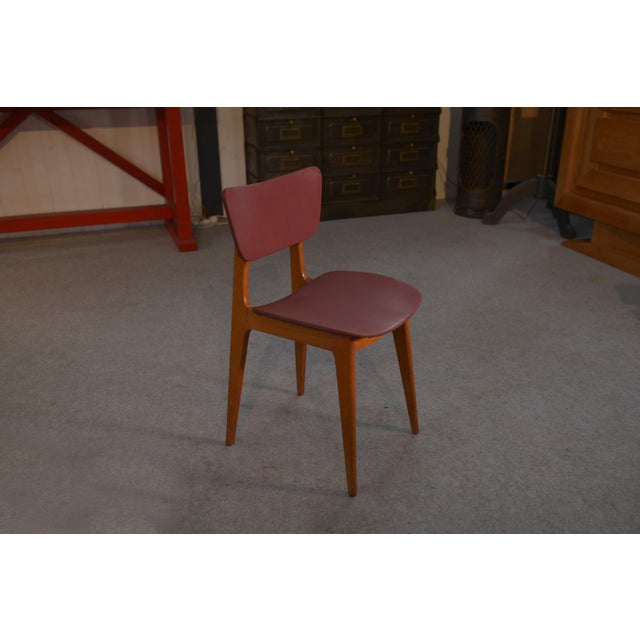 Designer Oak and Red Skai Chairs, 1960s, Set of 4 For Sale - Image 9 of 13