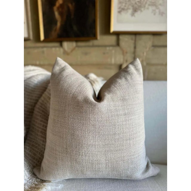 Mid-Century Modern French Linen Pillow With Down Insert in Natural For Sale - Image 3 of 5
