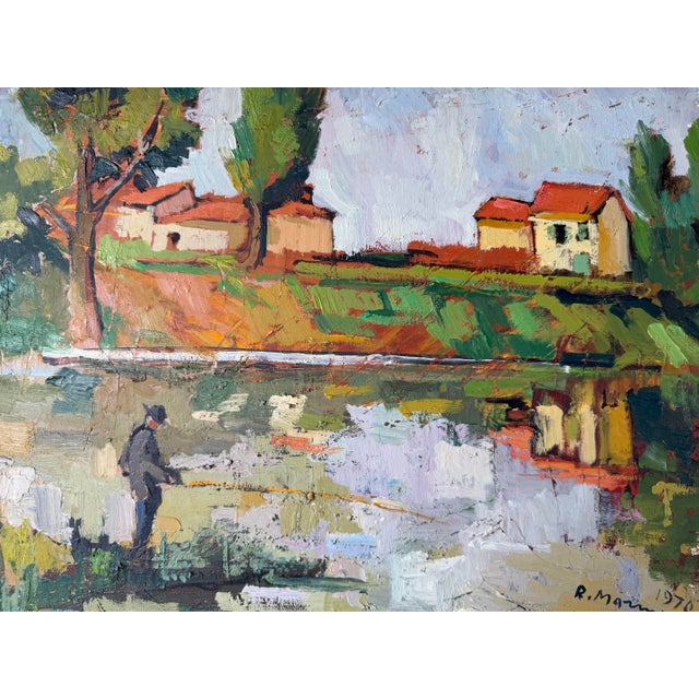1970 Rodolfo Marma Italian Impressionist Landscape Oil on Board Painting – “L’Arno a Rovezzano,” Florence, Italy, Framed For Sale - Image 4 of 12