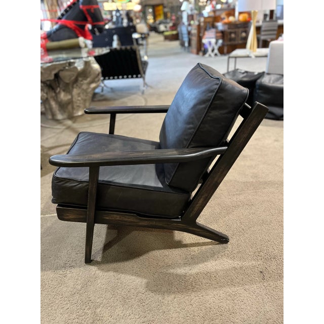 2010s Four Hands Black Leather & Wood Frame "Brooks" Lounge Chair For Sale - Image 5 of 8