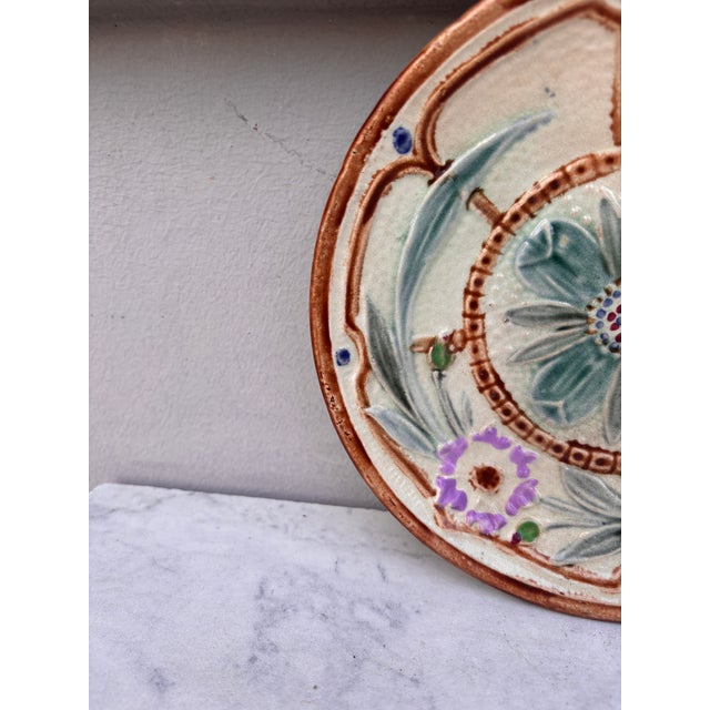 Rustic Majolica Flowers & Butterfly Plate Wasmuel Circa 1890 For Sale - Image 3 of 4