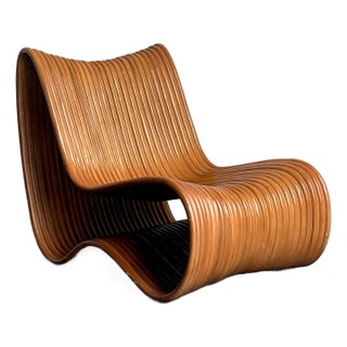 Vintage Boho Biomorphic Bent Rattan Lounge Chair For Sale