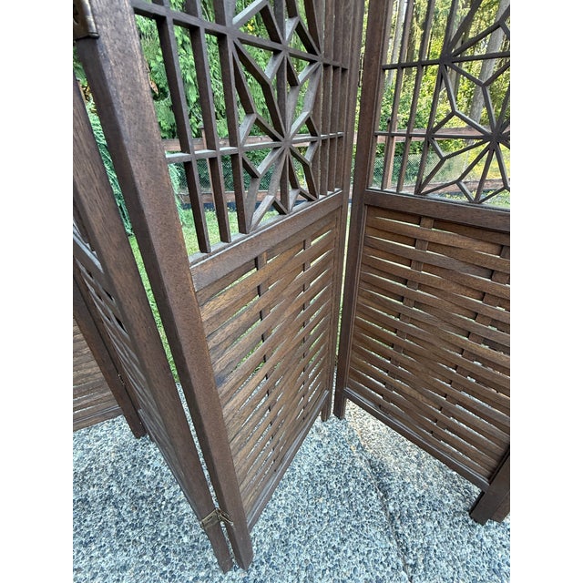 Brown Vintage Japanese Mid-Century Modern Teak Shoji Six-Panel Folding Room Divider | Kumiko | 1960 For Sale - Image 8 of 12