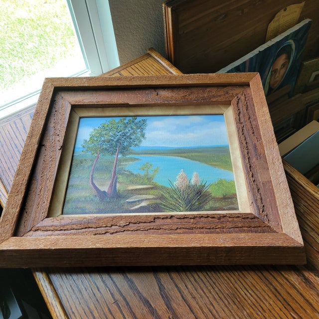 Vintage Original Acrylic Framed Still Life Painting Landscape Serene Yucca Trees River For Sale - Image 13 of 18