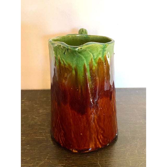 Antique Green and Brown Glazed Pottery Pitcher For Sale - Image 4 of 7