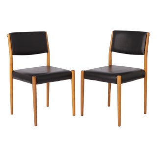 Vintage German Chairs in Beechwood with Black Faux Leather, 1960s, Set of 2 For Sale
