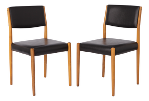 Vintage German Chairs in Beechwood with Black Faux Leather, 1960s, Set of 2