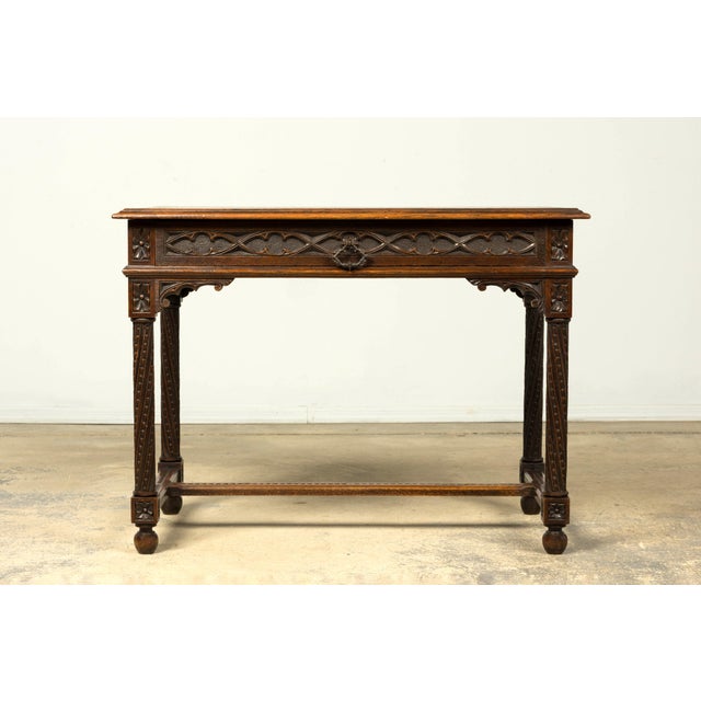 Gothic Late 19th Century French Gothic Revival Carved Oak Writing Desk For Sale - Image 3 of 18