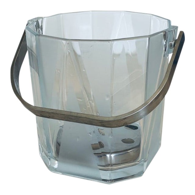 Small Vintage Glass & Stainless Ice Bucket For Sale