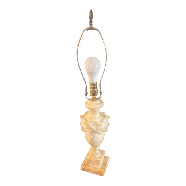 Mid 20th Century Neoclassical Carved Stone Italian Alabaster Urn Lamp For Sale