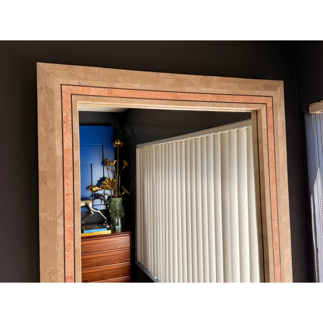 Mid-Century Modern 1980s Tessellated Fossil Coral and Pink Stone Wall Mirror For Sale - Image 3 of 12