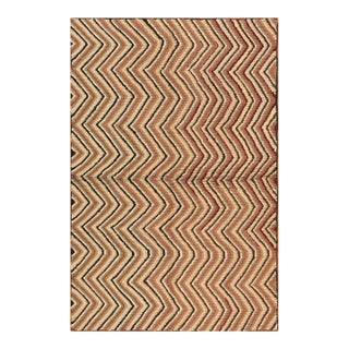 1960s Multicolor Chevron Vintage American Hooked Rug 3'9" X 6'3" Handknotted Wool Carpet For Sale