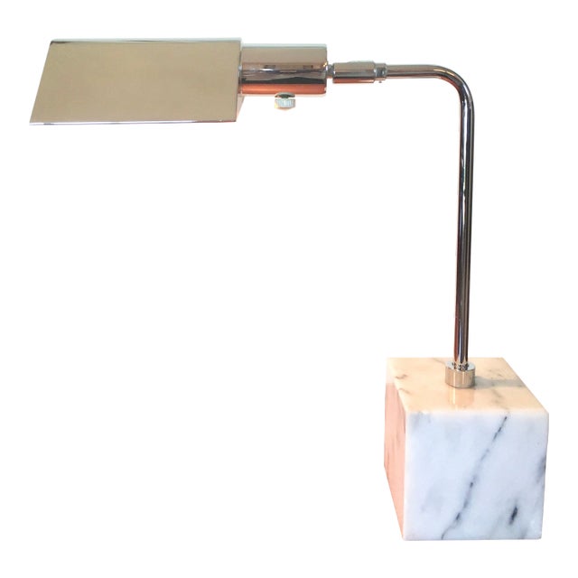 Vintage Koch & Lowy Carrara Marble and Chrome Desk Lamp For Sale