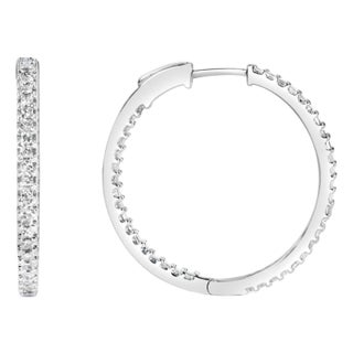 14K White Gold 1.0 Cttw Princess Diamond Inside Out Hoop Earrings, A Pair For Sale