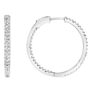 14K White Gold 1.0 Cttw Princess Diamond Inside Out Hoop Earrings (H-I Color, I1-I2 Clarity) - 23 MM For Sale