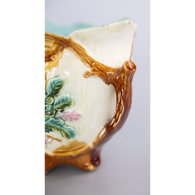 Green Antique Onnaing Majolica Love Birds Parakeets Jardiniere Cachepot, Circa 1880 For Sale - Image 8 of 12
