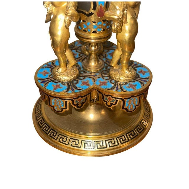 Metal Late 19th Century French Champlevé Enamel and Gilt Bronze Mounted Glass Vase For Sale - Image 7 of 9