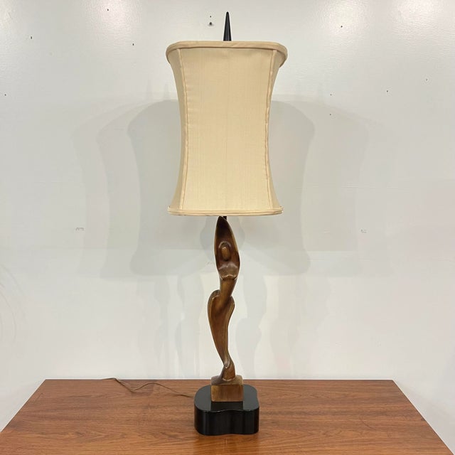 Mid Century Modern Carved Woman Figural Heifetz Table Lamp For Sale - Image 12 of 12