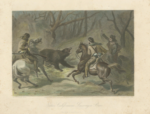Francis Hall, Native Californians Lassoing a Bear, 1853, Engraving