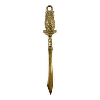 Vintage Mid-Century Cast Brass Wise Owl Figural Letter Opener For Sale