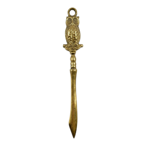 Vintage Mid-Century Cast Brass Wise Owl Figural Letter Opener