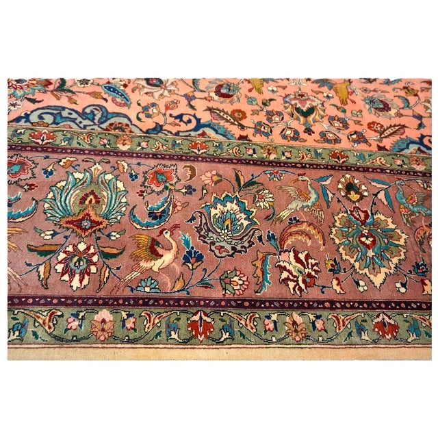 Textile Antique Persian Tabriz Pahlavi Wool 10x13 Salmon, Rose & Blue Handmade Area Rug #9902599 For Sale - Image 7 of 10