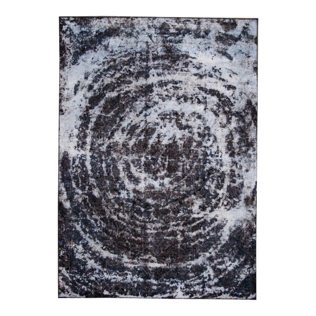 Gray Vintage Distressed Handmade Abstract Wool Rug 7′7″ × 10′10″ For Sale
