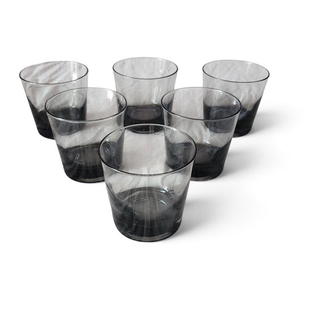 Set 6 Smokey Gray Glass Rocks Old Fashioned Barware Glasses 3.5" H For Sale - Image 4 of 8