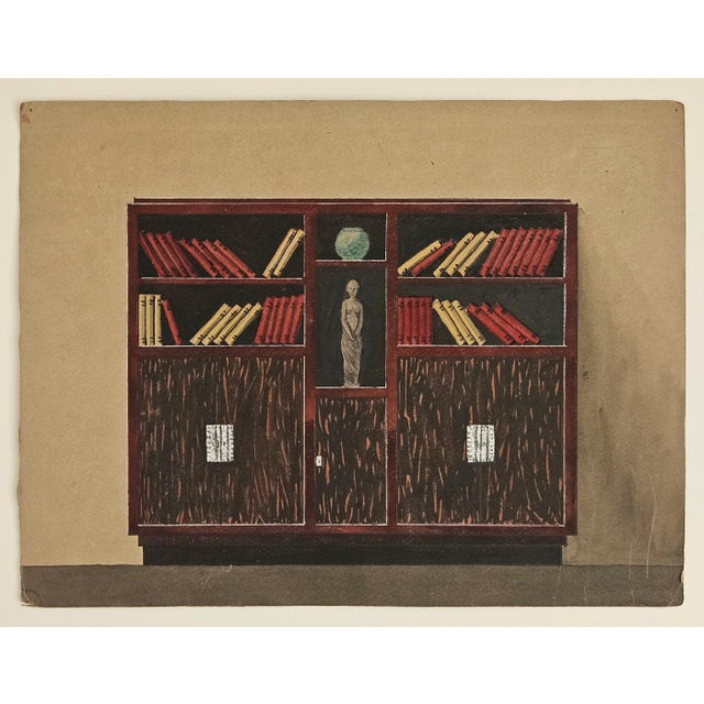 Art Deco 1930 Set of 3 French Art Deco Furniture Drawings, Goauche For Sale - Image 3 of 4