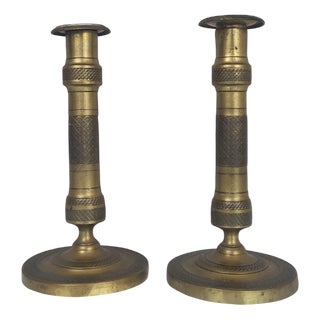 Empire Candlesticks in Gilded Brass, 1800s, Set of 2 For Sale