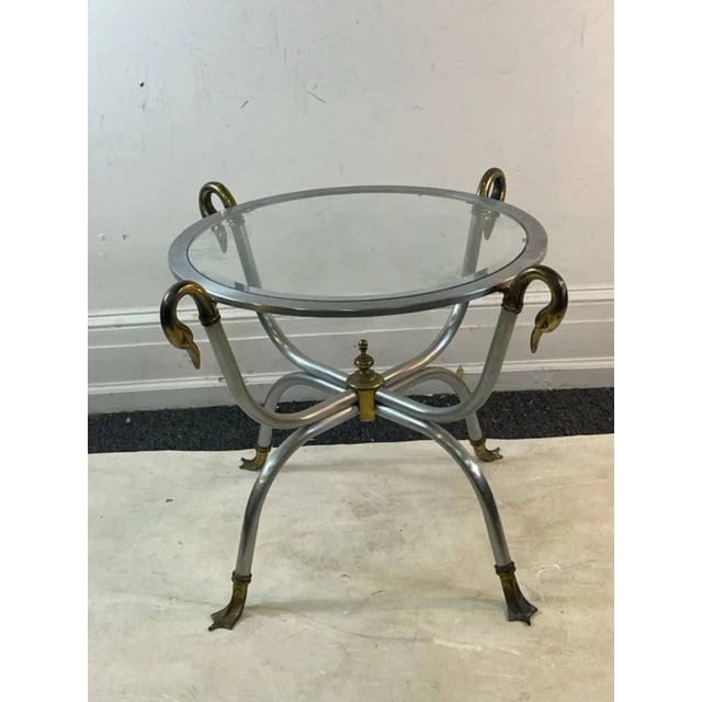 Maison Jansen 1960s Maison Jansen Modernist Steel & Brass Swan Head Side Table For Sale - Image 4 of 10