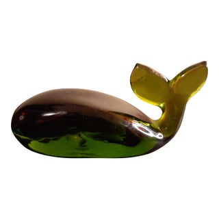1980s Viking Green Art Glass Whale Figurine For Sale