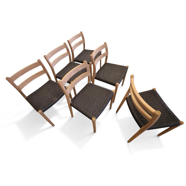 Model 84 Chairs in Oak with Black Cardboard Cord Wicker Seats by Niels Otto (N. O.) Møller for J. L. Møllers, 1960s, Set of 6 For Sale - Image 6 of 18