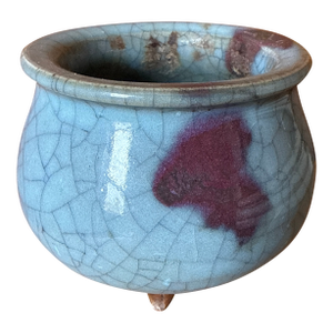 Antique 19th Century Chinese Porcelain Tripod Censer Bowl in Crackle Celadon Glaze